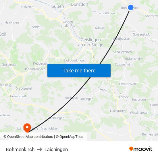 Böhmenkirch to Laichingen map