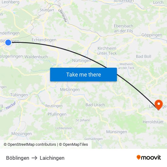 Böblingen to Laichingen map