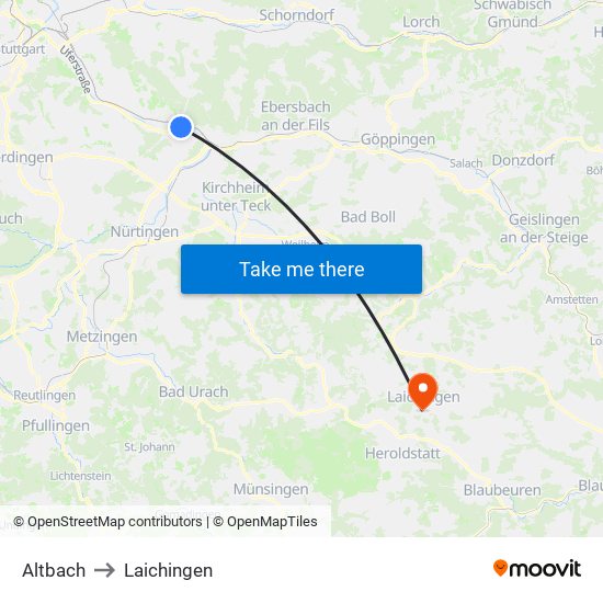 Altbach to Laichingen map
