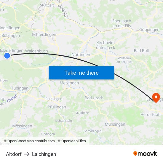 Altdorf to Laichingen map