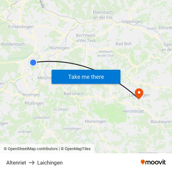Altenriet to Laichingen map