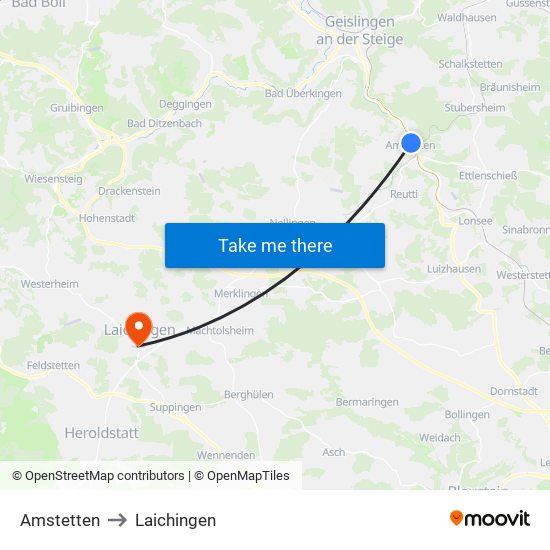 Amstetten to Laichingen map