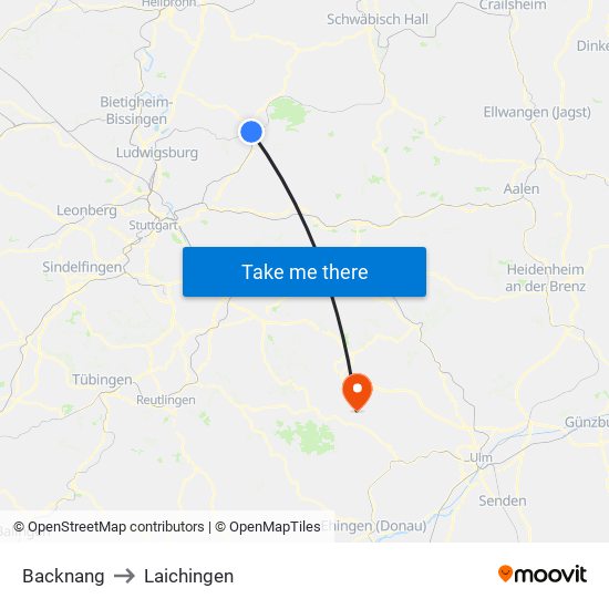 Backnang to Laichingen map