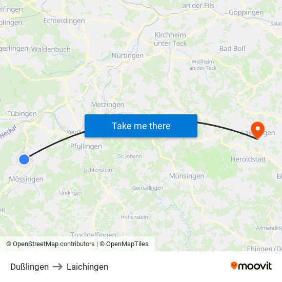 Dußlingen to Laichingen map