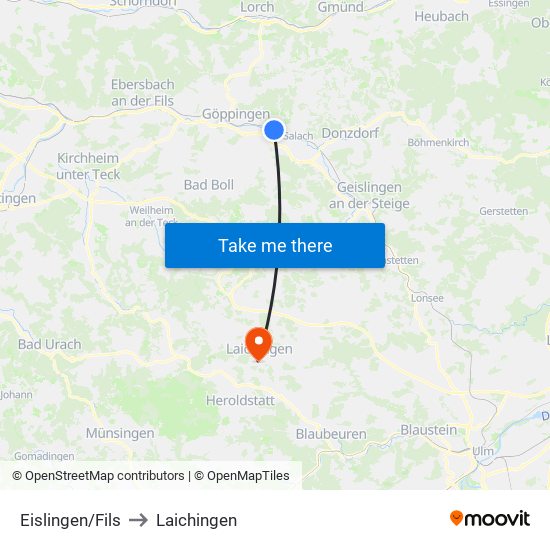 Eislingen/Fils to Laichingen map