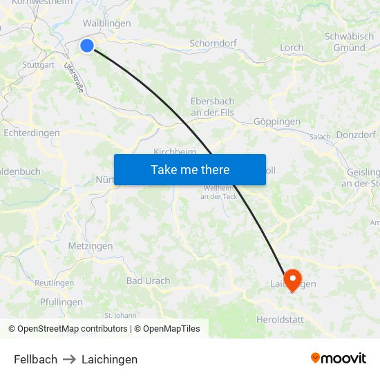 Fellbach to Laichingen map