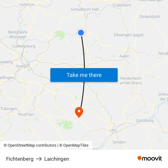 Fichtenberg to Laichingen map