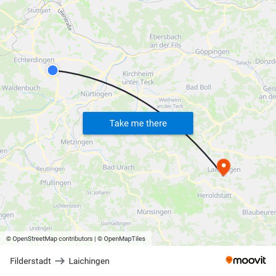 Filderstadt to Laichingen map