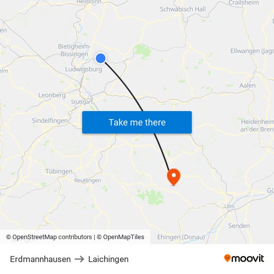 Erdmannhausen to Laichingen map