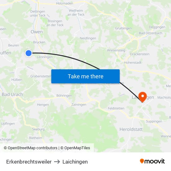 Erkenbrechtsweiler to Laichingen map