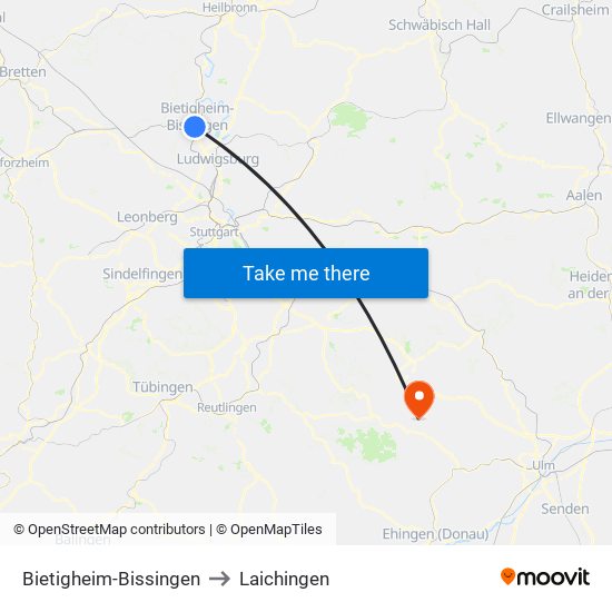 Bietigheim-Bissingen to Laichingen map