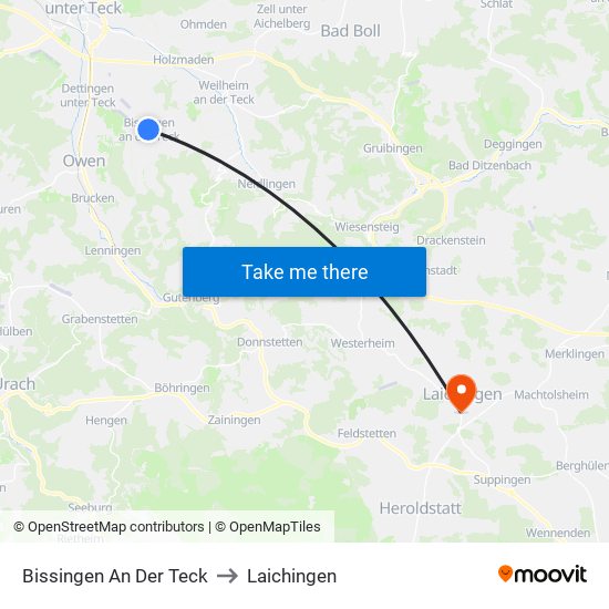 Bissingen An Der Teck to Laichingen map