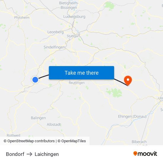 Bondorf to Laichingen map