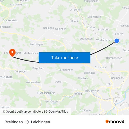 Breitingen to Laichingen map