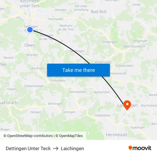 Dettingen Unter Teck to Laichingen map