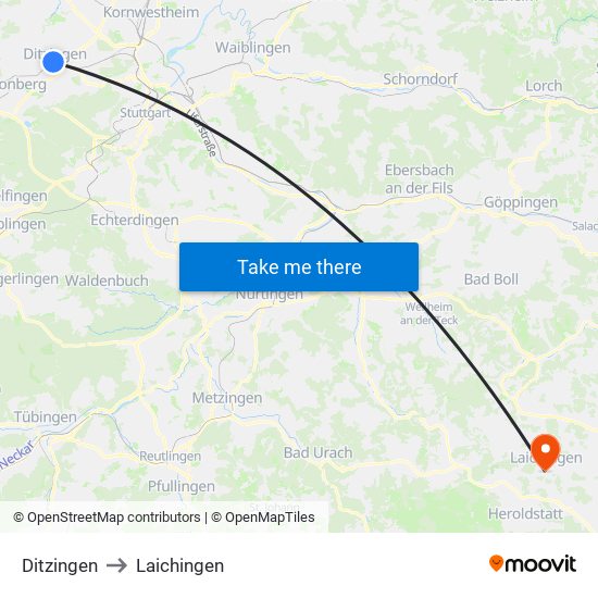 Ditzingen to Laichingen map