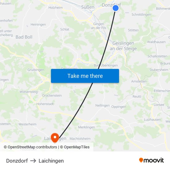 Donzdorf to Laichingen map