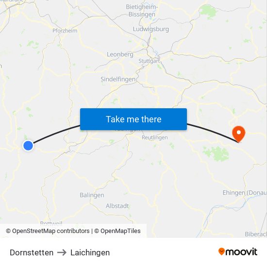 Dornstetten to Laichingen map