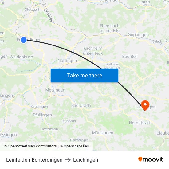 Leinfelden-Echterdingen to Laichingen map