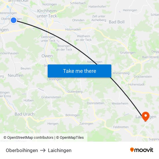 Oberboihingen to Laichingen map