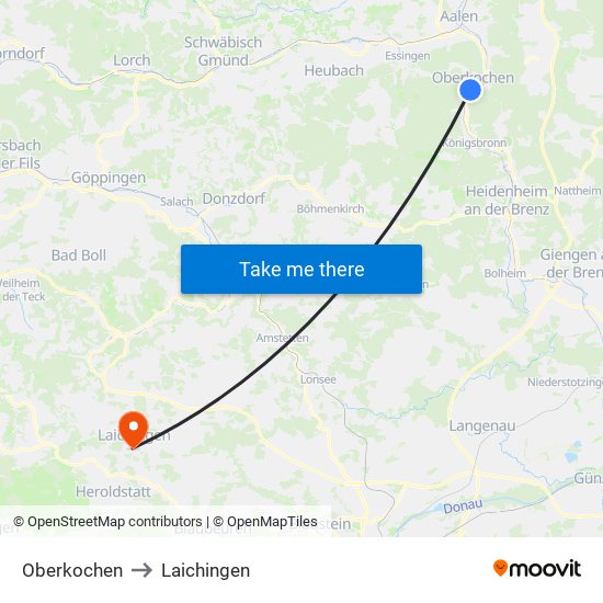 Oberkochen to Laichingen map