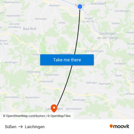 Süßen to Laichingen map