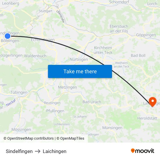 Sindelfingen to Laichingen map