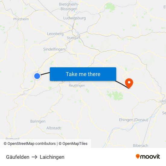 Gäufelden to Laichingen map