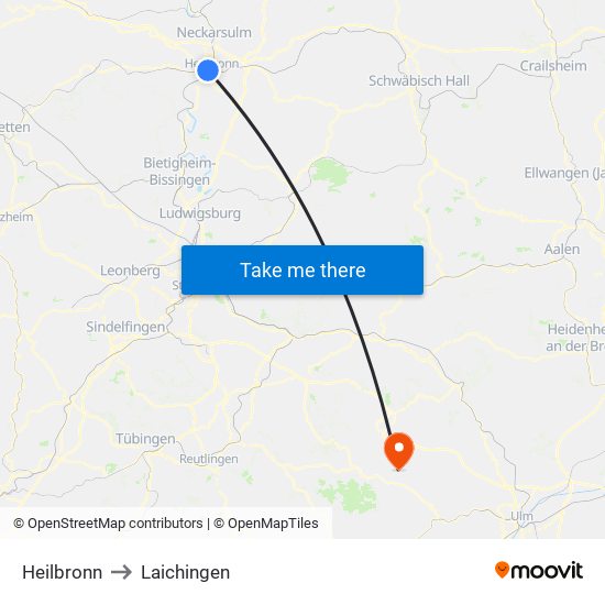 Heilbronn to Laichingen map