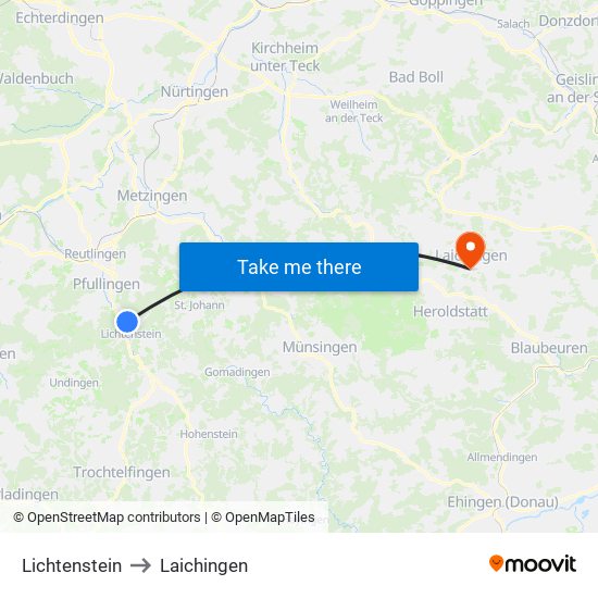 Lichtenstein to Laichingen map
