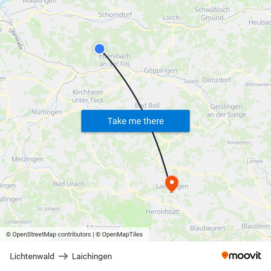 Lichtenwald to Laichingen map