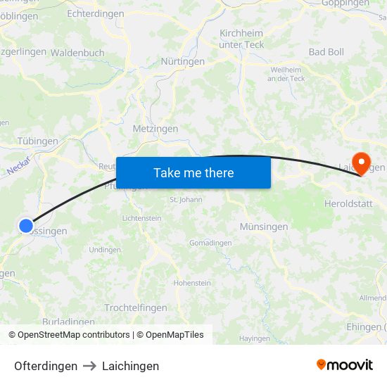 Ofterdingen to Laichingen map