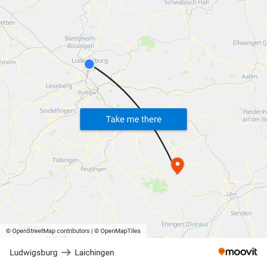 Ludwigsburg to Laichingen map