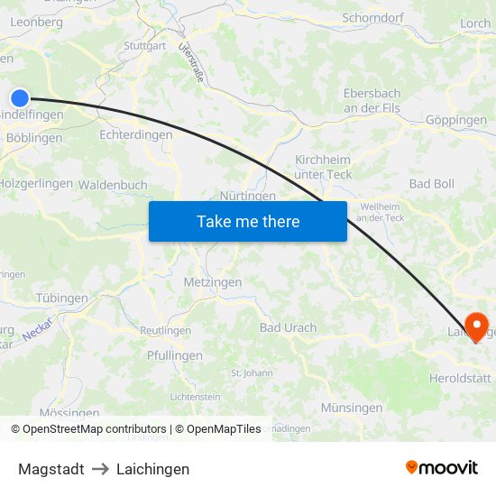 Magstadt to Laichingen map