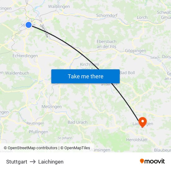 Stuttgart to Laichingen map