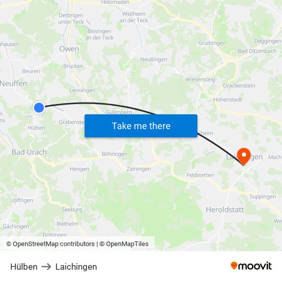 Hülben to Laichingen map