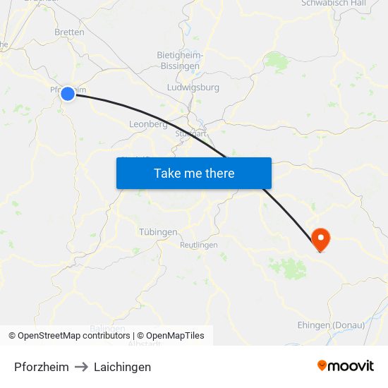 Pforzheim to Laichingen map