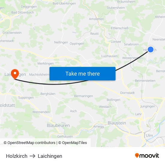 Holzkirch to Laichingen map