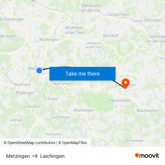 Metzingen to Laichingen map