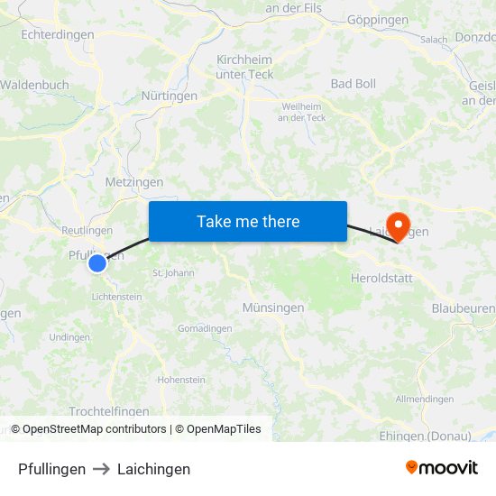 Pfullingen to Laichingen map