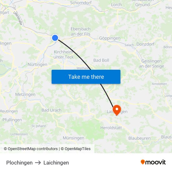 Plochingen to Laichingen map