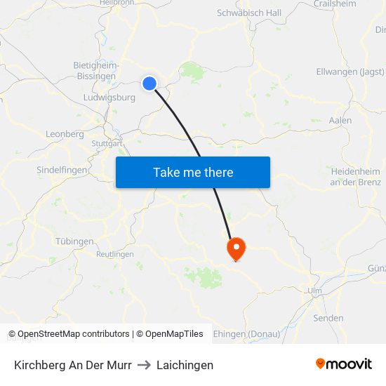 Kirchberg An Der Murr to Laichingen map