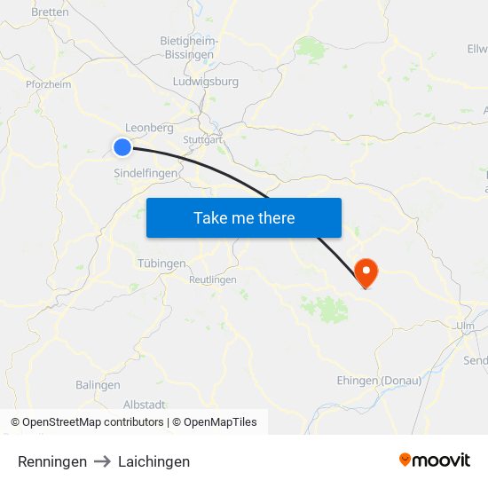 Renningen to Laichingen map