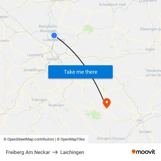 Freiberg Am Neckar to Laichingen map