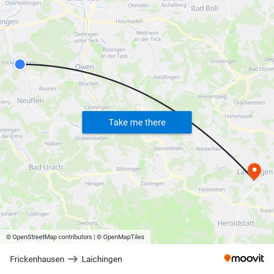 Frickenhausen to Laichingen map