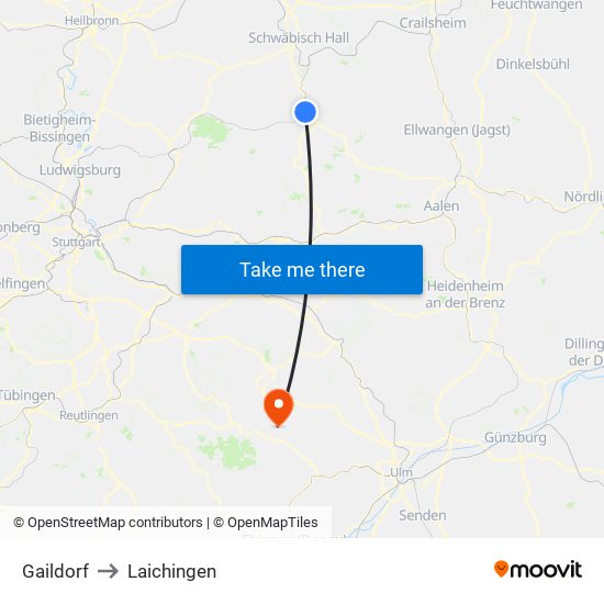 Gaildorf to Laichingen map