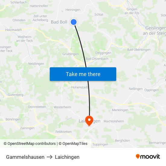 Gammelshausen to Laichingen map