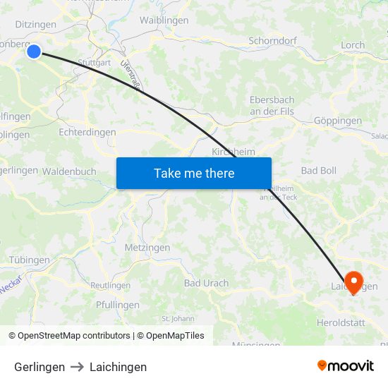 Gerlingen to Laichingen map