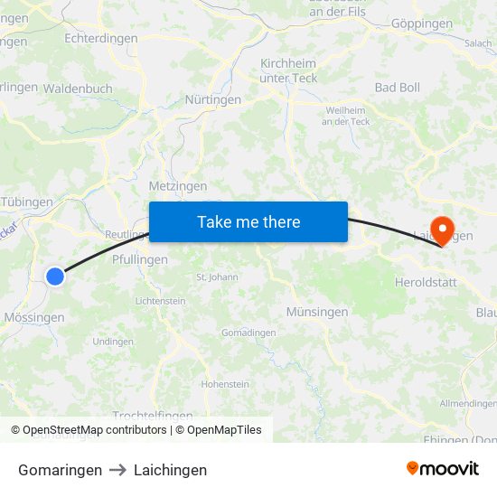 Gomaringen to Laichingen map