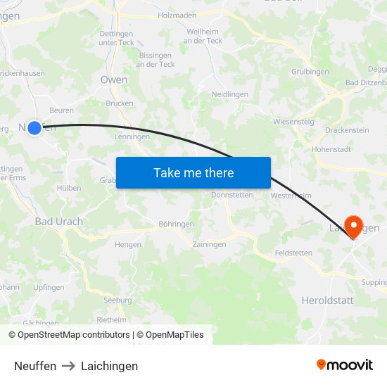Neuffen to Laichingen map